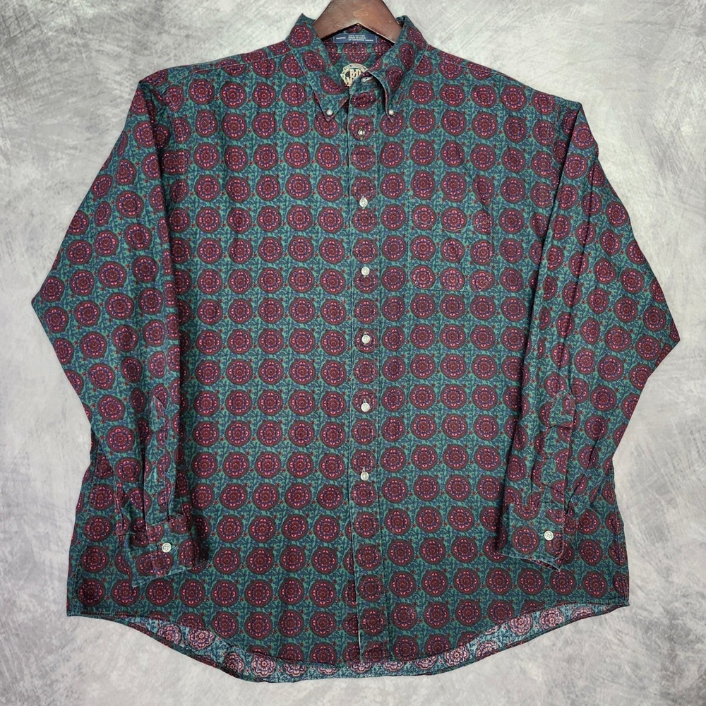 Vintage 90s BD Baggies Floral Paisley Shirt Mens XL Green Burgundy USA Oversized